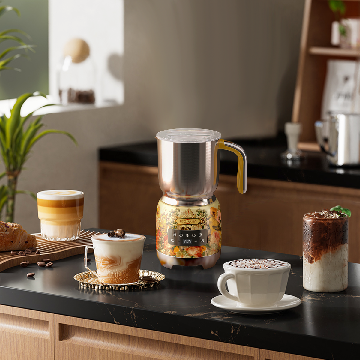 Upbeat] Jointly-Designed 5-in-1 Electric Milk Frother, with Food