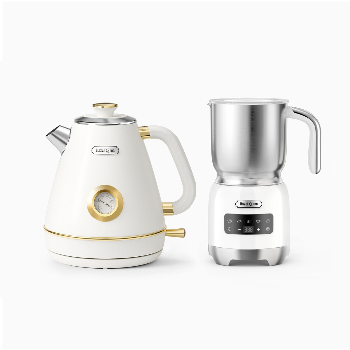 Bouilloire électrique Sans Plastique 1,7L - Acier Inox 304, 2200W, Arrêt Auto, Base Sans Fil, Design Blanc