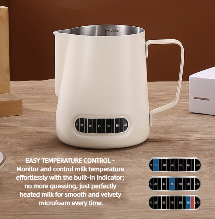 White 350ml Temp Control Milk Frothing Pitcher – 304 Stainless