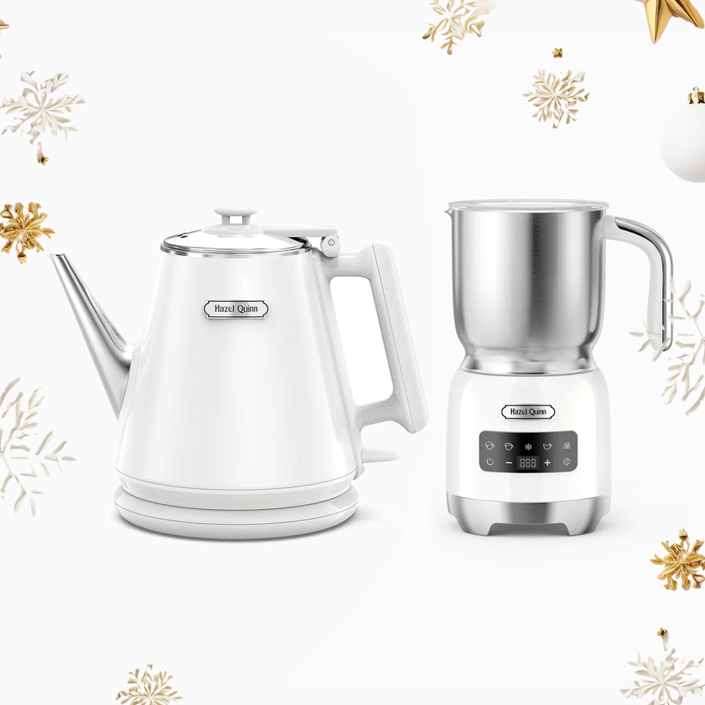 Pearl White 1 Liter Electric Kettle and Milk Frother Bundle (Available in US & EU)
