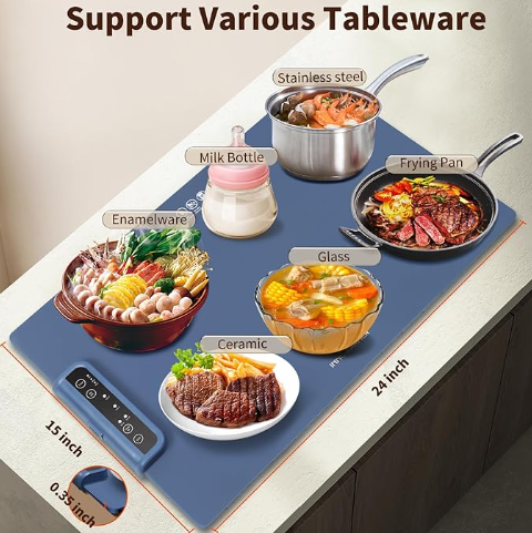 Blue Electric Warming Tray with 3 Level Temperature, Raised Feet Protects Table, Roll Up Buffet Hot Plates Heat Pad, Portable Food Warmer for Parties Home Travel (Available in US)