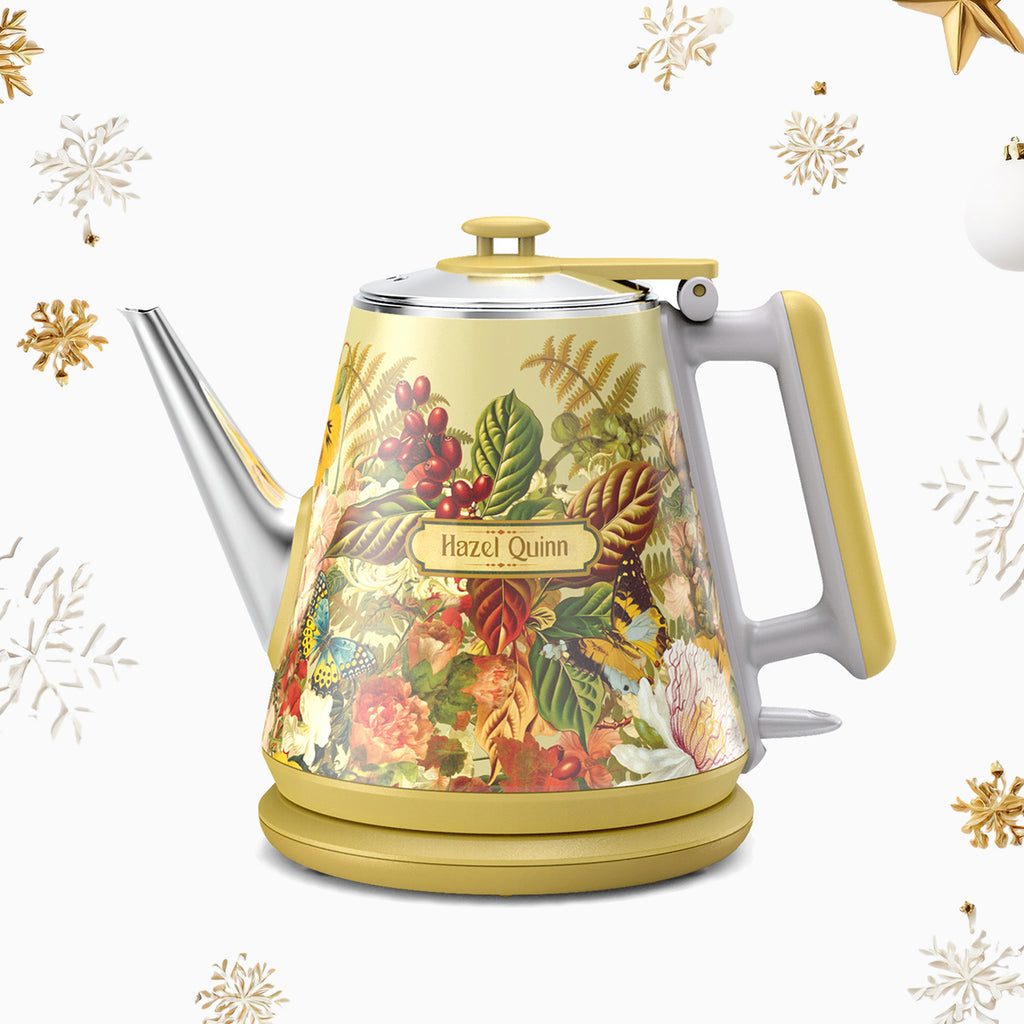 [Upbeat] Jointly-Designed 1 Liter Double Wall Electric Kettle by Eduardo Recife, with Food Grade 304 Stainless Steel, 800W Fast Boiling, Artworks Pasted by Hand  (Available in US)