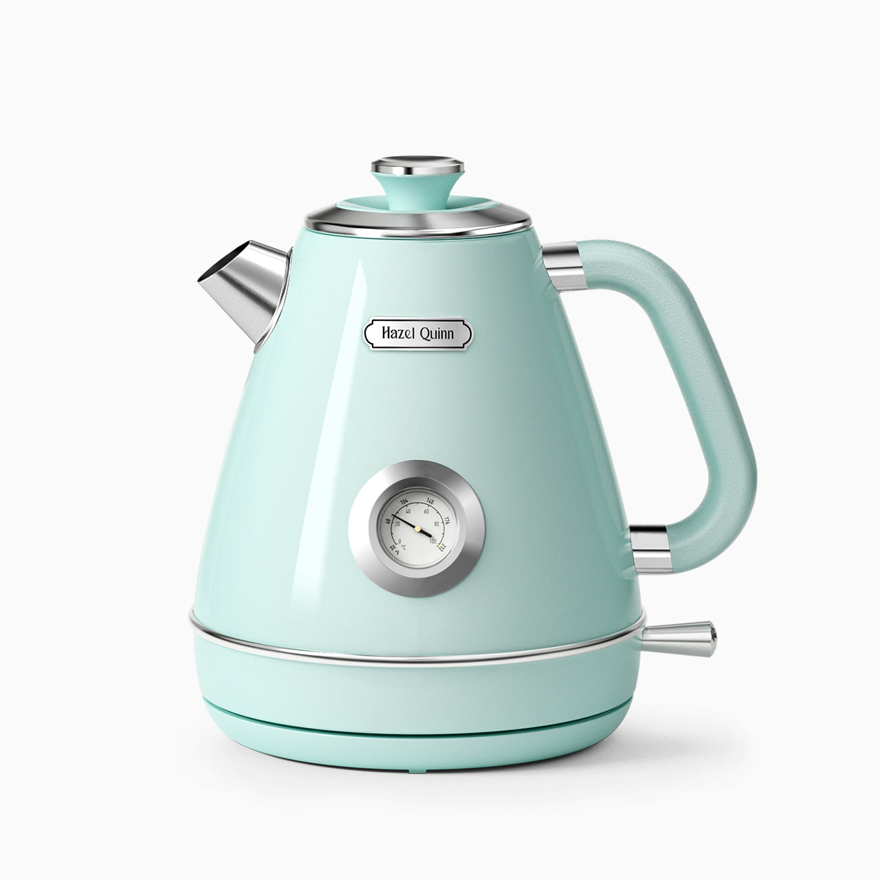 Hazel Quinn Retro Electric Kettle - 1.7 Liters / 57.5 Ounces Tea Kettle with Thermometer, All Stainless Steel, Fast Boiling 1200 W, BPA-Free, Cordless