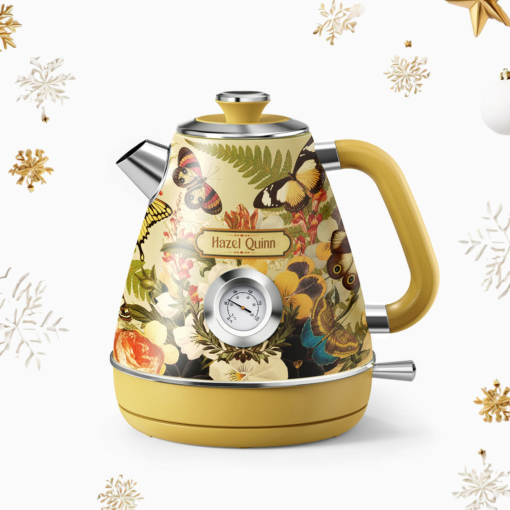 [Upbeat] Une bouilloire électrique conçue en collaboration avec Eduardo Recife, en acier inoxydable 304 de qualité alimentaire, avec thermomètre à cadran, capacité de 1,7 L, illustrations apposées à la main