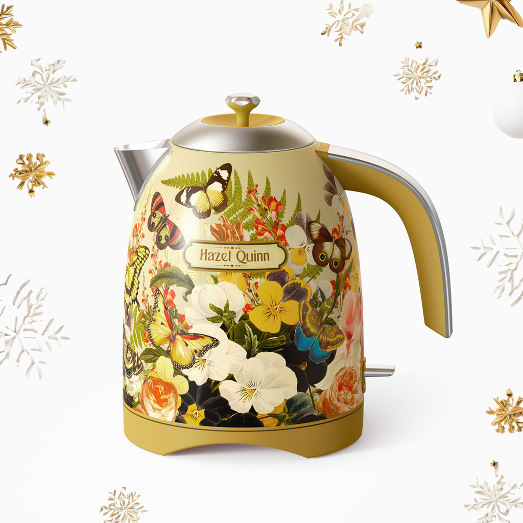 [VitaFlora] Bouilloire électrique conçue par Eduardo Recife, en acier inoxydable 304 de qualité alimentaire, thermomètre à cadran, 1,7 L, œuvres d'art collées à la main (Disponible aux États-Unis et dans l'UE)