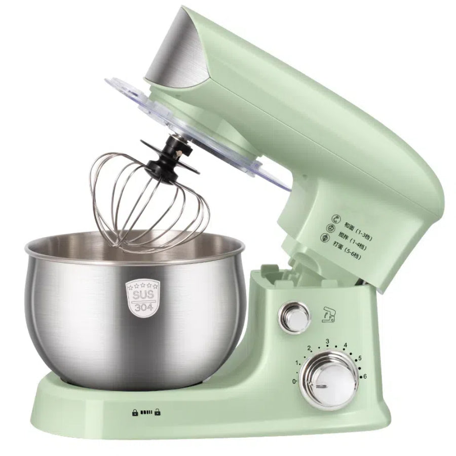 Electric Kitchen Stand Mixer, 6 Speeds, 3-Quart Stainless Steel Mixing Bowl, Egg Whisk, Flat Beater, Dough Hook And Splash Cover â€?green