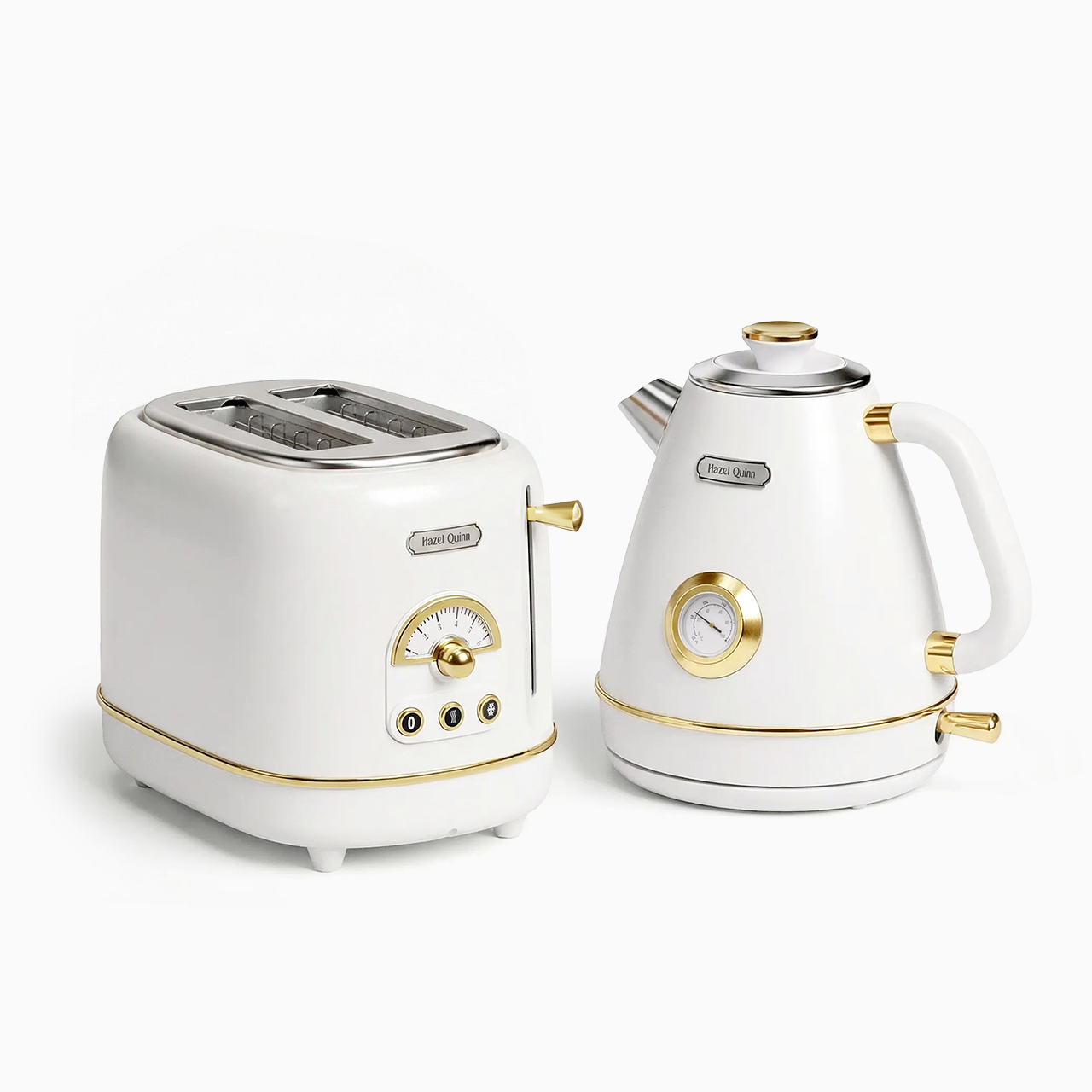 Neues Set aus perlweißem 1,7-Liter-Wasserkocher und 2-Scheiben-Toaster – Hazel Quinn