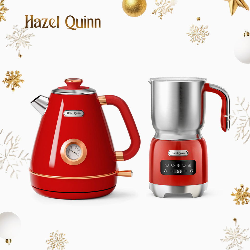 Ruby Red Electric Milk Frother and Electric Kettle Bundle (Available in EU)