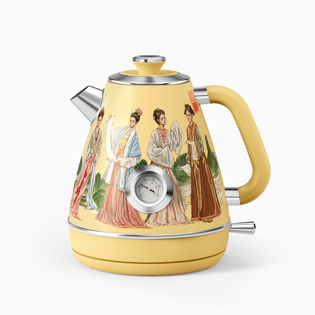 [Incomparable Beauties] Jointly-Designed Electric Kettle by Zijin Wang, with Food Grade 304 Stainless Steel, Dial Thermometer, 1.7 L, Artworks Pasted by Hand (Available in US)