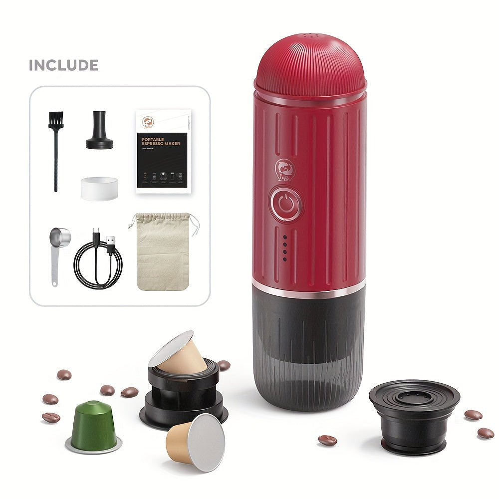 Red Portable Coffee Maker Travel Espresso Machine, 19 Bar Pressure