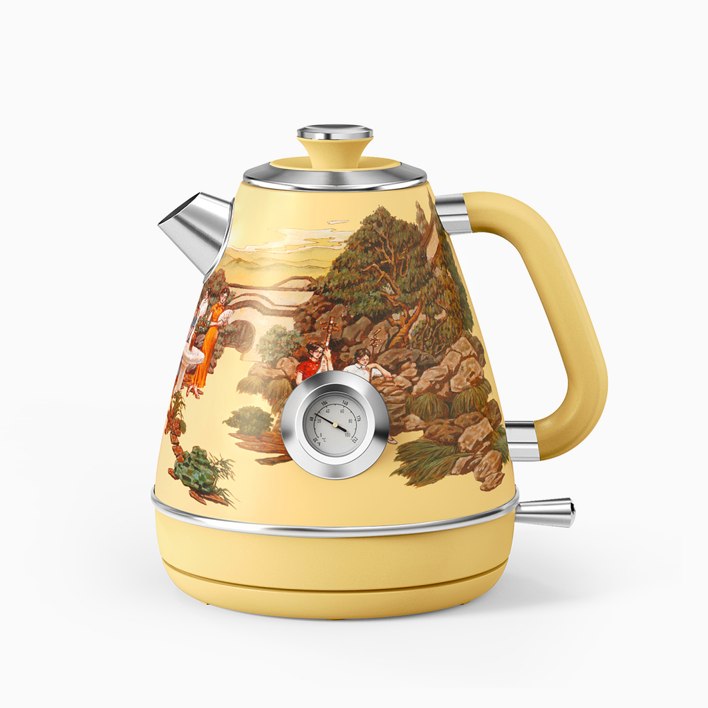 [Peony Pavilion] Jointly-Designed Electric Kettle by Zijin Wang, with Food Grade 304 Stainless Steel, Dial Thermometer, 1.7 L, Artworks Pasted by Hand (Available in US)