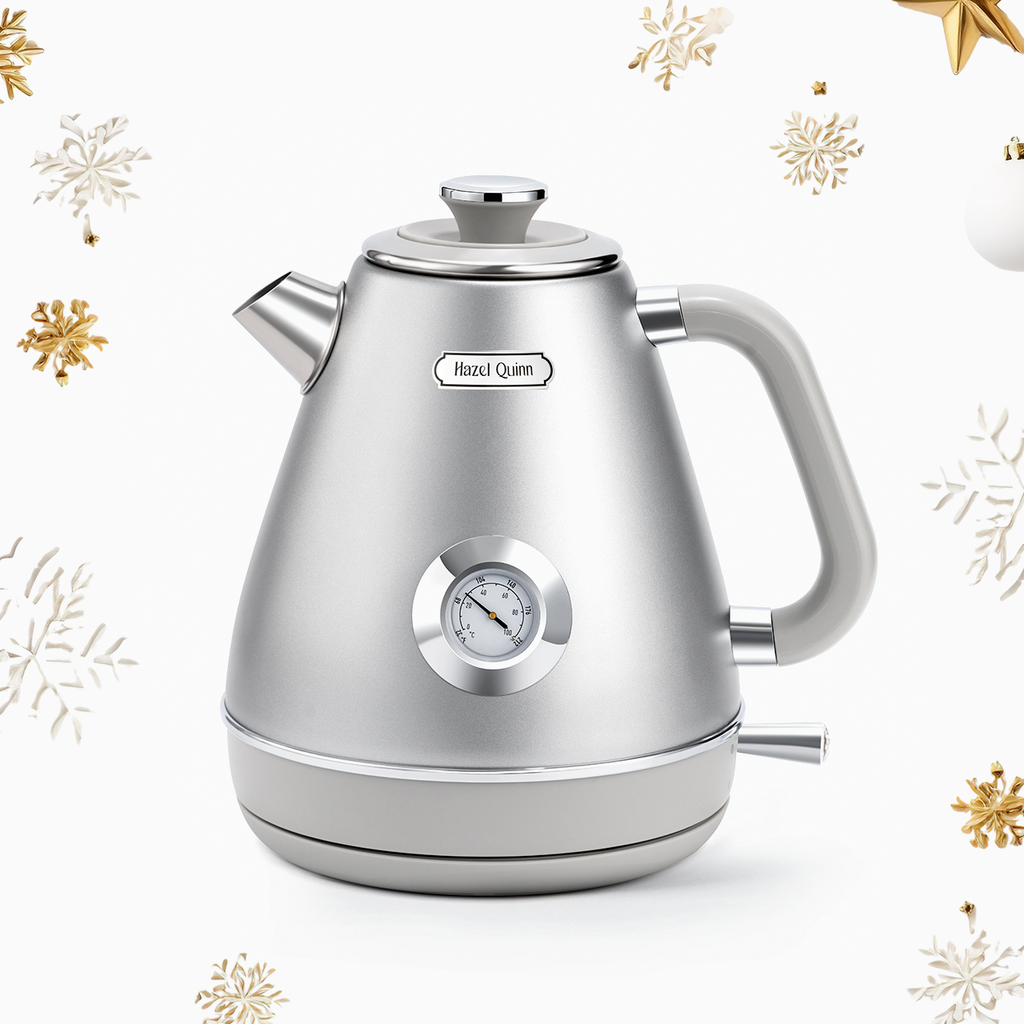 Bouilloire électrique gris sidéral, en acier inoxydable 304 de qualité alimentaire, avec thermomètre à cadran, capacité de 1,7 L (Disponible dans l'UE)