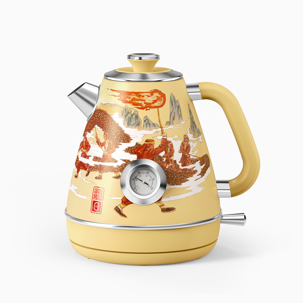 [A Majestic Gait] Jointly-Designed Electric Kettle by Zijin Wang, with Food Grade 304 Stainless Steel, Dial Thermometer, 1.7 L, Artworks Pasted by Hand (Available in US)