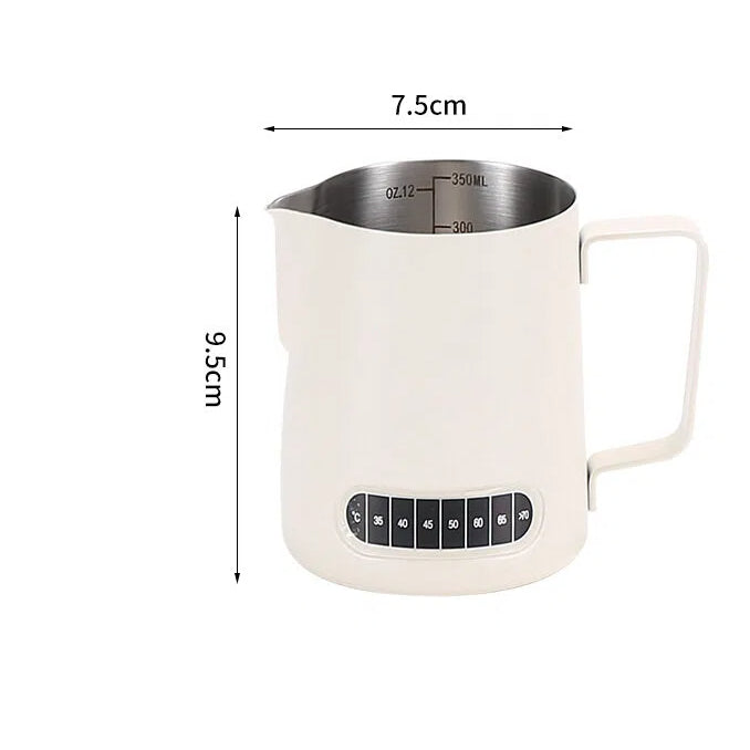 White 350ml Temp Control Milk Frothing Pitcher  – 304 Stainless Steel Espresso Milk Jug for Latte Art, Coffee Barista Accessories (Available in US)