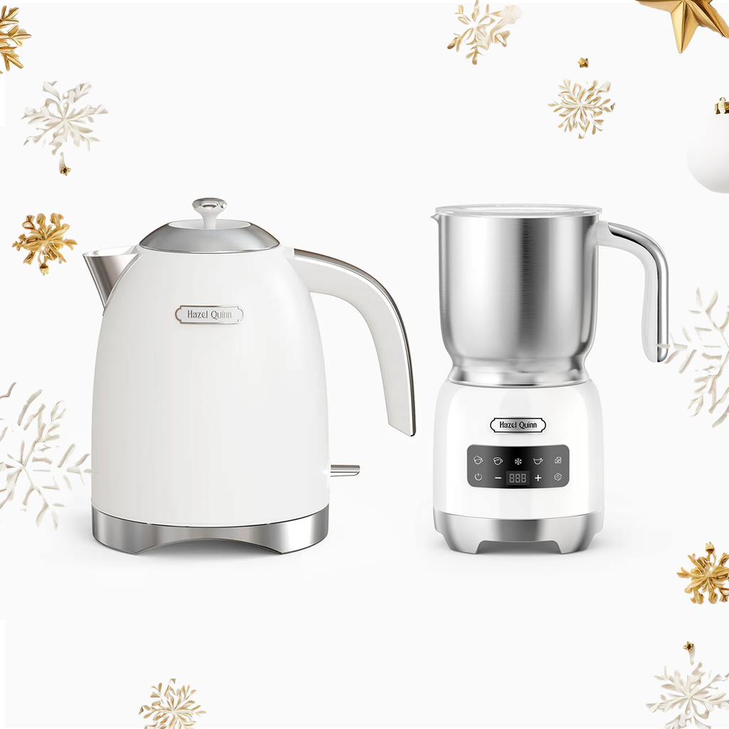 Neuer Perlmuttweißer elektrischer Wasserkocher + Milchschäumer