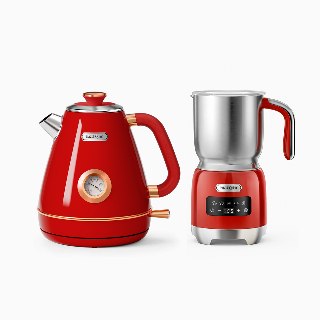 Ruby Red Electric Milk Frother and Electric Kettle Bundle (Available in US)