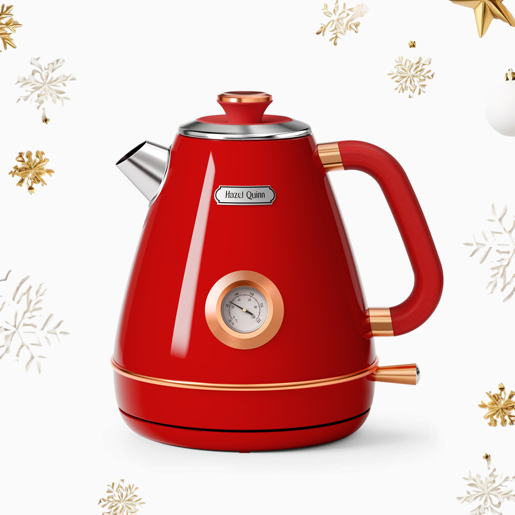 Bouilloire électrique rouge rubis, en acier inoxydable 304 de qualité alimentaire, avec thermomètre à cadran, capacité de 1,7 L